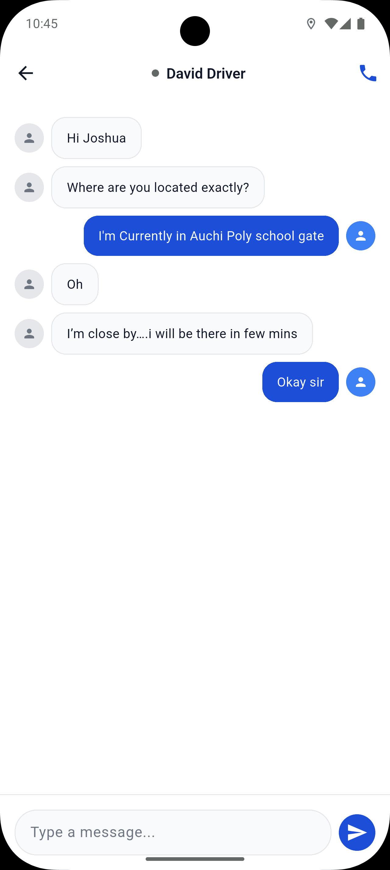 In-app chat and calling between rider and driver