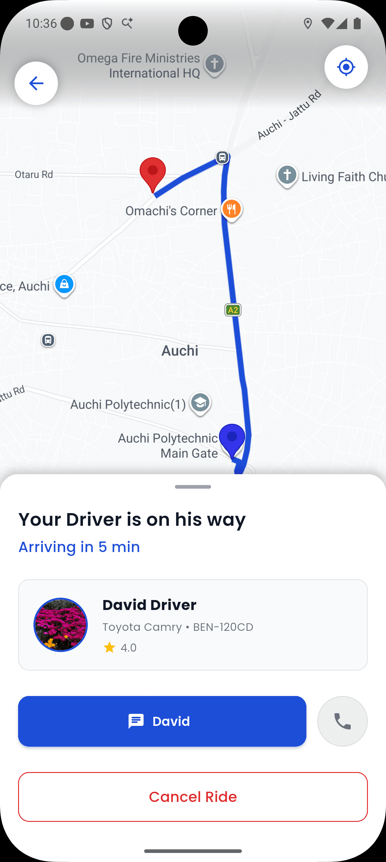 Tracking the assigned driver on the way on the map