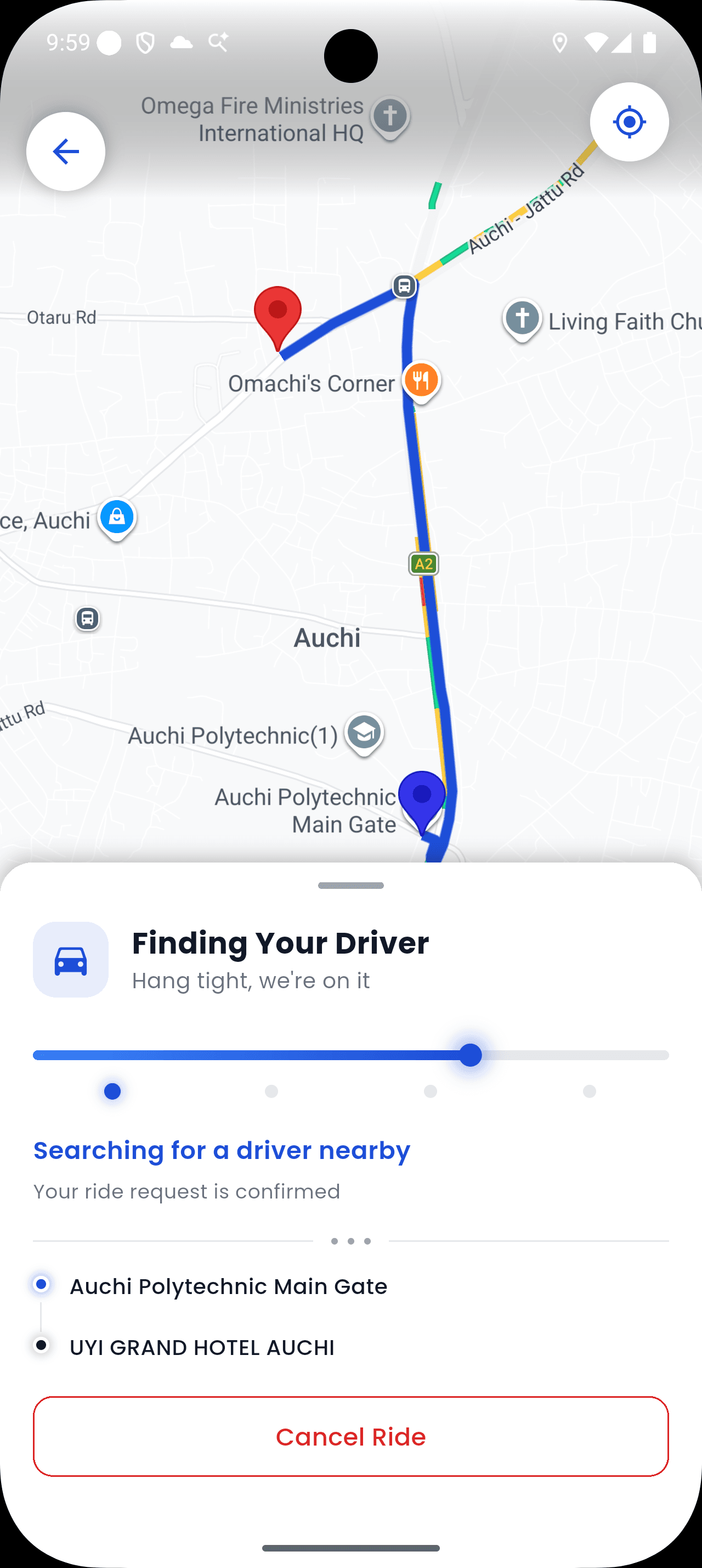 The Xryde app finding a nearby driver