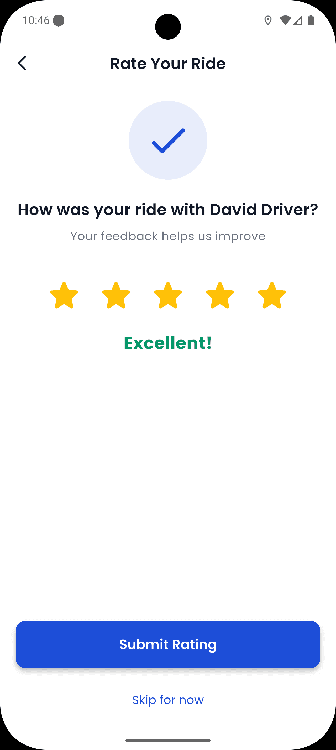 Rating the completed trip in the Xryde app