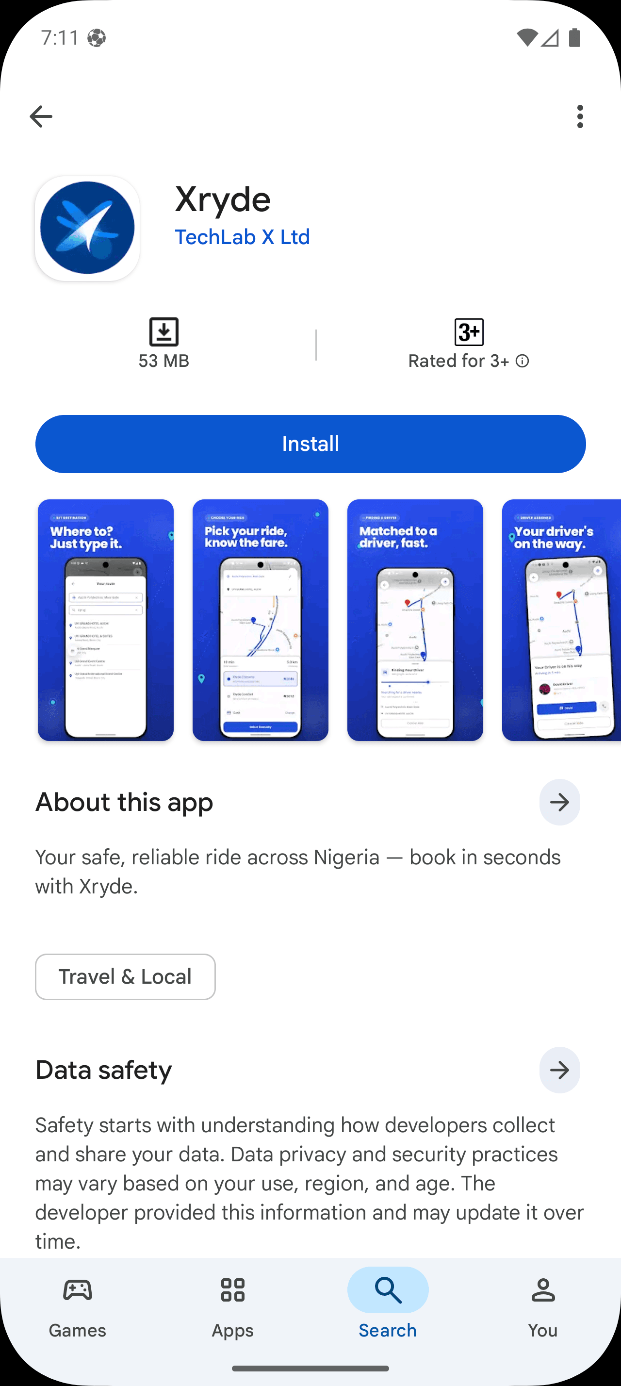 The Xryde app live on the Google Play Store